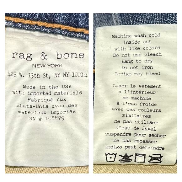 Rag & Bone Dre Skinny Jeans Destroyed Ripped Low Rise Distressed Raw Hem Size 24 - Picture 3 of 10